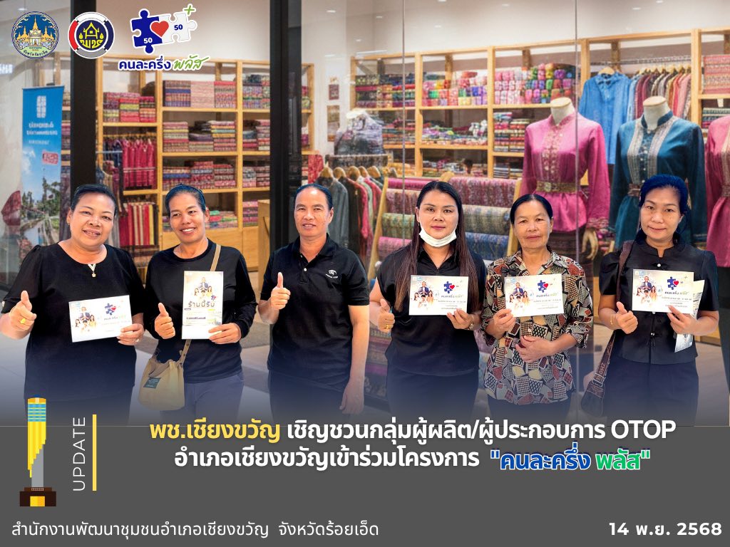 พช.เชียงขวัญ เชิญชวนกลุ่มผู้ผลิต/ผู้ประกอบการ OTOP อำเภอเชียงขวัญ เข้าร่วมโครงการ "คนละครึ่งพลัส"