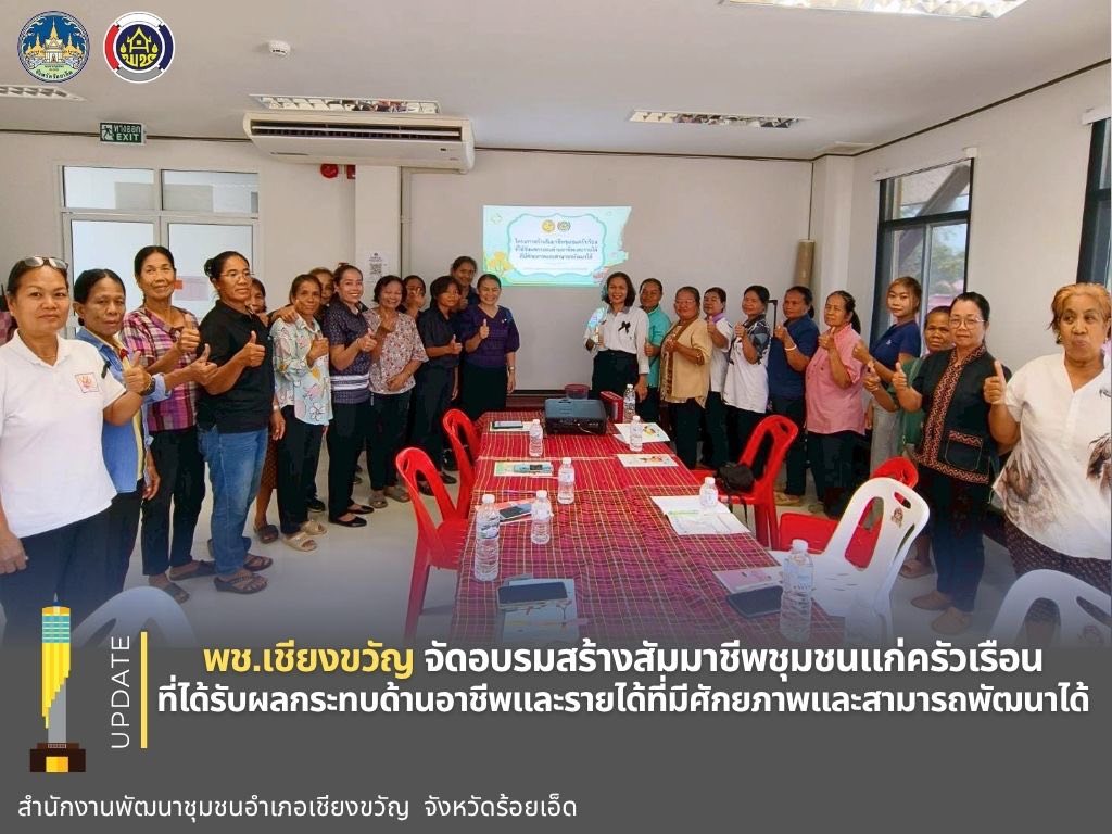 พช.เชียงขวัญ จัดอบรมสร้างสัมมาชีพชุมชนแก่ครัวเรือนที่ได้รับผลกระทบด้านอาชีพและรายได้ที่มีศักยภาพและสามารถพัฒนาได้